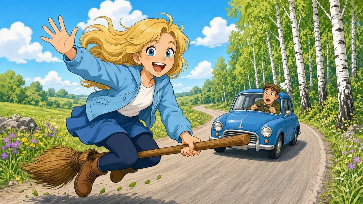 Comic illustration: Did Somebody Forget to Tell the Witch That Cars Exist Now